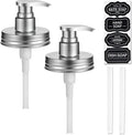Amolliar Plastic Mason Jar Soap Dispenser Lids - Universal Pump Replacement for Regular Mouth Jar Farmhouse Decor for Kitchen, Bathroom, Dish Soap, Lotions, Hand Soap (2 Pack, Silver)