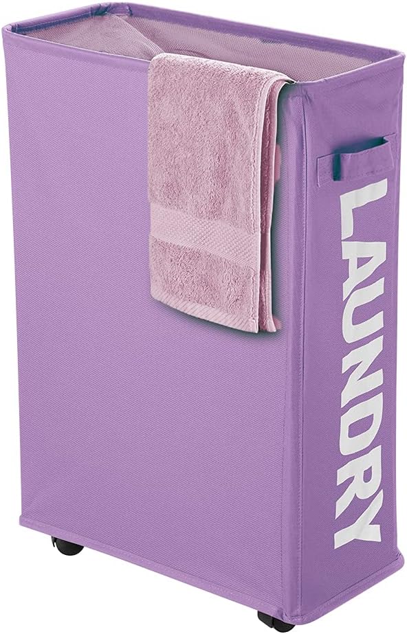 40L Laundry Hamper Collapsible Fabric for Hotel, Freestanding Flexible Laundry Sorter on Wheels - Slim Storage Bag, Decorative Laundry Baskets for Books, Sundries Storage (Purple)