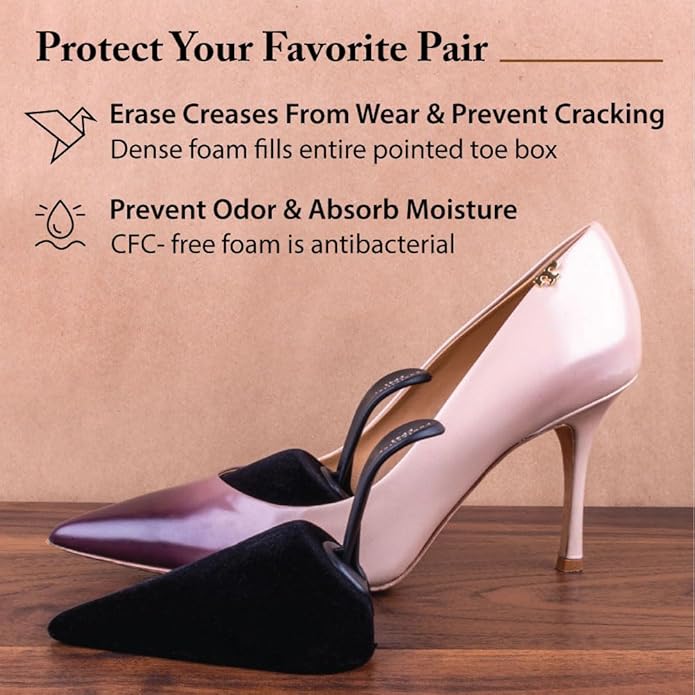 FootFitter Foam Shoe Trees with Handle for Women’s High Heels, Pointed Toe Travel Insert for Shoe Shape & Crease Protection