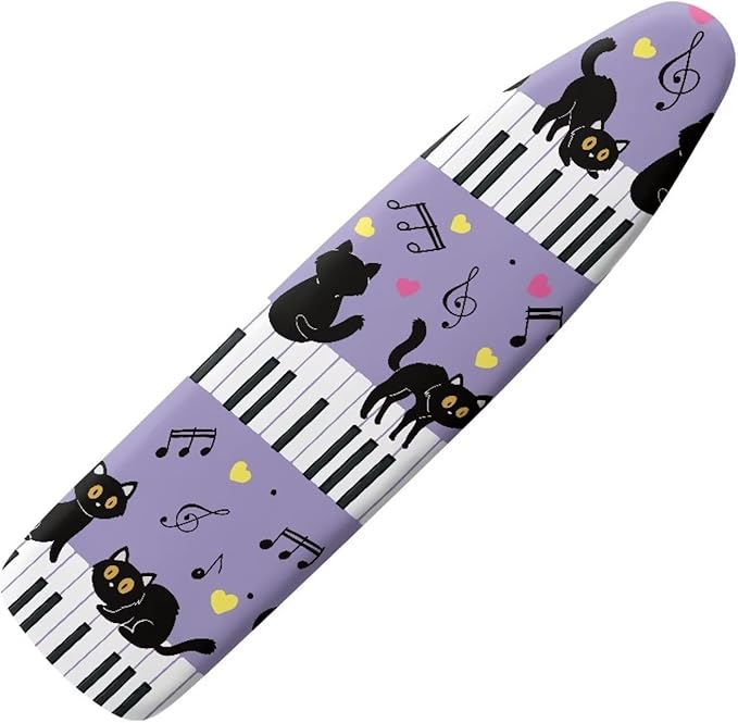SEANATIVE Black Cat Ironing Board Cover Standard Size Piano Key Print Iron Pad Covers with Elastic Edges Cute Ironing Board Sleeve