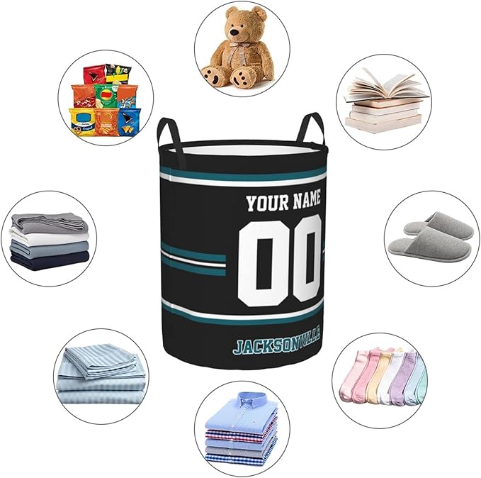 Custom Jacksonville Laundry Hamper Personalized Laundry Basket Customized Name And Number Collapsible Storage Basket for Bedroom Bathroom Living Room Gifts