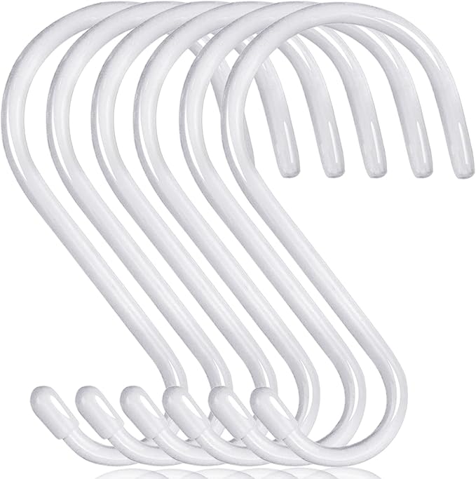 6 inch Non Slip Rubber Coated White S Hook Heavy Duty,6 Pack Large Vinyl Coated S Hooks, Metal S Shaped Hanger Hooks for Hanging Plants Outdoor,Closet Rod,Jeans, Pot Pan Cups Towels Hats