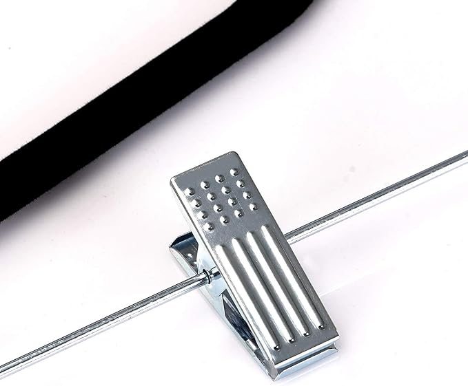Premium Velvet Hangers with Clips, 10-Pack, Black, Non-Slip Pants and Clothes Hangers with Adjustable Metal Grips
