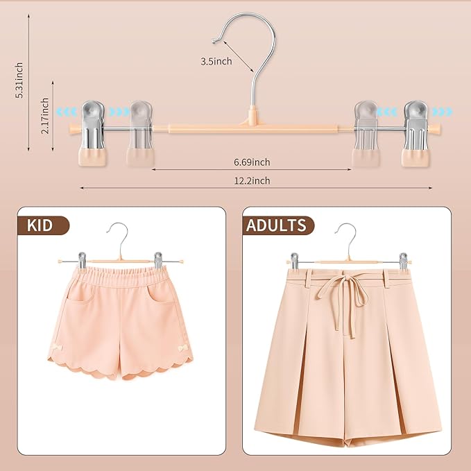 Pants Hangers with Clips 20PACK Adjustable Skirt Hangers for Women Metal Non-Slip Trousers Hanger Heavy Duty Space Saving Clothes Hanger for Shorts,Jeans,12Inch Coral Pink