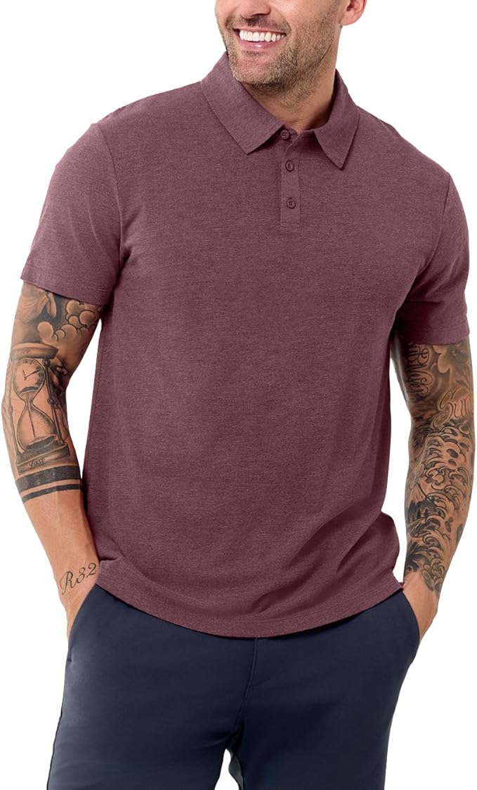 INTO THE AM Polo Shirts for Men - Slim Fit Short Sleeve Collared Shirt S - 4XL Fitted Collar Polos for Work