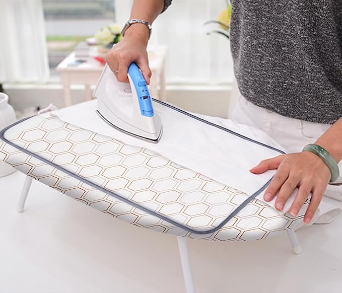 SheeChung Small Ironing Board Cover and Pad 12"x32",Tabletop Ironing Board Cover for Mini Ironing Board,Cotton Cover and Thick Padding,Elastic Cord,Heat Resistance (Ironing Board Not Included)