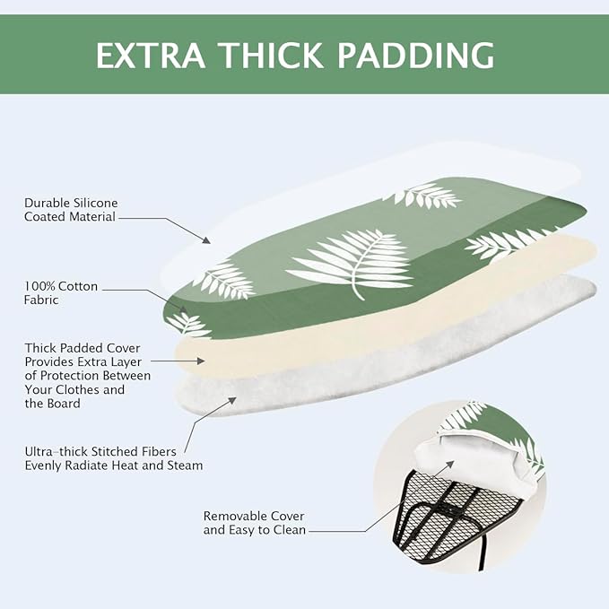 SheeChung 12.5"x32" Small Ironing Board Cover and Pad,Fits Mini Table Top Ironing Board,Extra Thick Padding,Elastic Cord&Fasteners,Heat Resistance(Ironing Board Not Included)