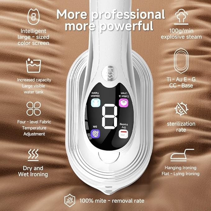 Handheld White Garment Steamer & Iron 2-in-1, Fast 10s Heat-Up Portable Clothes Steamer with LED Display, 4 Smart Modes & Leak-Proof Design – White Travel and Home Wrinkle Remover