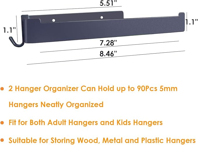 Hanger Organizer Stacker,Hanger Holder Rack with Hook for Closet, Drilling Installation, Double Layer of Painted Metal (Black, 2)