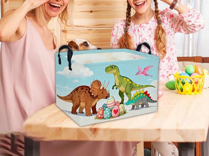 Rectangular Easter Dinosaur Basket Kids Basket Rectangular Cute Storage Bin Organizer Box Room Decor for Home Decor.(Dinosaur family)