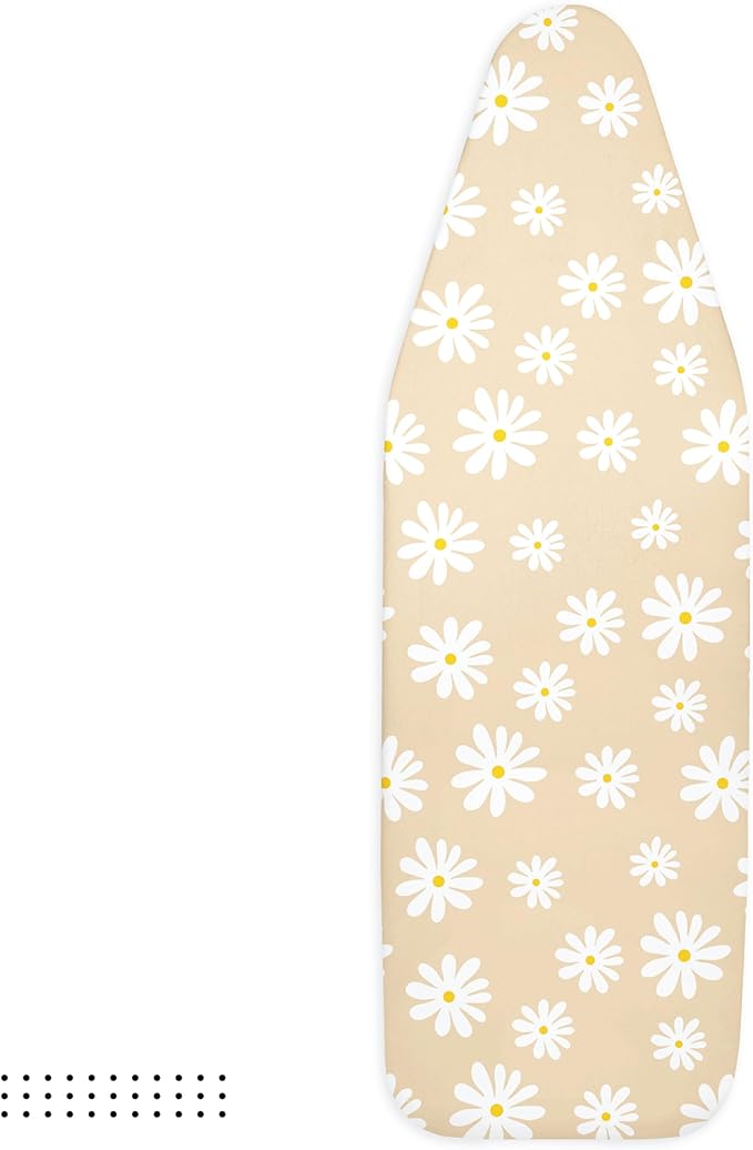 Encasa XO Ironing Board Cover and Pad 54"x18" - Thick 3mm Felt Padding, Drawstring Tightening & Lock, Easy Fit, Scorch & Stain Resistant, Fits X-Large Ironing Board - Daisy Beige