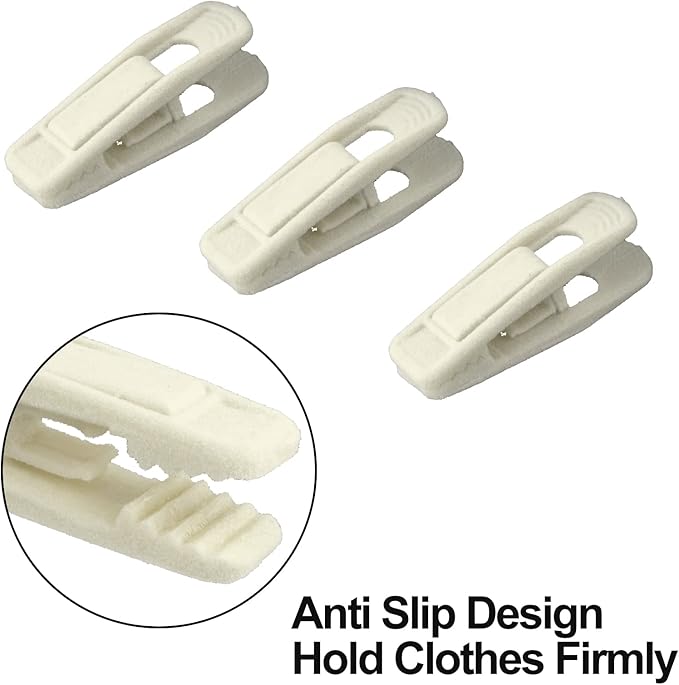 Velvet Hangers Clips, 20 Pack Ivory Pants Hanger Velvet Clips, Strong Hanger Clips Perfect for Thin Felt Hangers