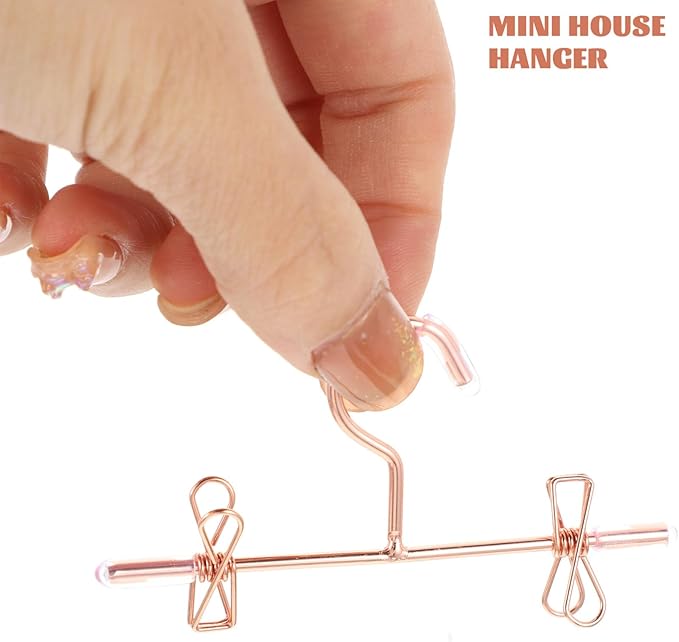 Luxshiny Mini Doll Clothes Hangers Set of 5 Metal Small Dress Hangers for Dollhouse Decor and Outfit Display Rose Gold Miniature Clothes Rack