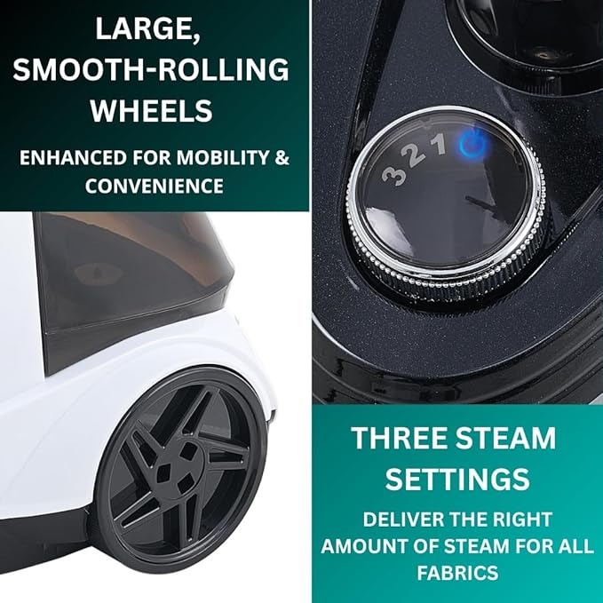 True & Tidy® Commercial Garment Steamer – Heavy Duty 1800W for Home & Commercial Use, 90+ Min Continuous Steam, Large 3L Tank, Wheels, Smart Auto-off Safety