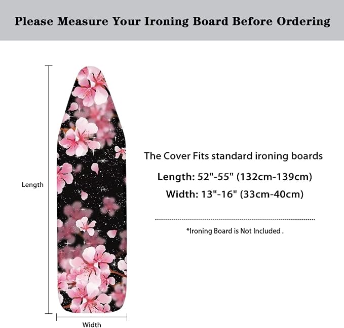 GLENLCWE Pink Cherry Blossom Ironing Board Cover Standard Sizes 15x54 Inch Polyester Iron Board Cover Padding Replacement Protector with Elastic Edge,Home Decoration