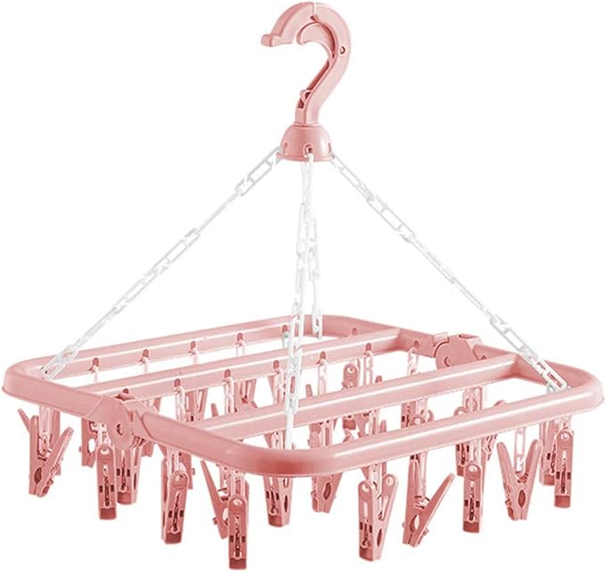 Foldable Clothes Drying Hanger with 32 Clips, Clip and Drip Hangers Clothes Drying Rack, Underwear Hangers for Drying, Laundry Clothes Hanger for Drying Socks Lingerie Baby Clothes Towels Bras Hat