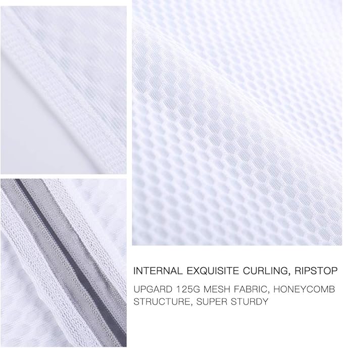 Kimmama Laundry Mesh Wash Bags, Lingerie Bags for Washing Delicates, Mesh Laundry Bags for Washing Machine, White Net, Grey Zipper, 1L & 1M