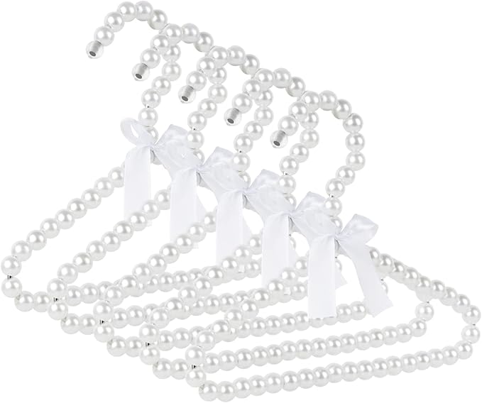 5 Pack Pearl Hanger Kids, Small Pearl Beads Bow Clothes Hangers, Elegant Standard Hangers for Children Pet Dog (White)