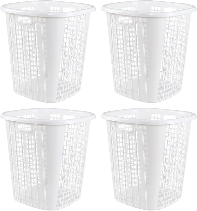 Plastic Large Laundry Hamper, Portable Laundry Basket for Home, Bathroom, College (6-Pack, White)