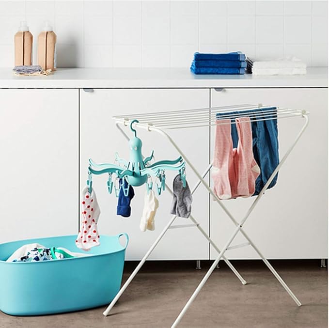 PRESSA 8-Claw Octopus Hanging Dryer 16 Clothes pegs, Easy to fold and Place -Turquoise