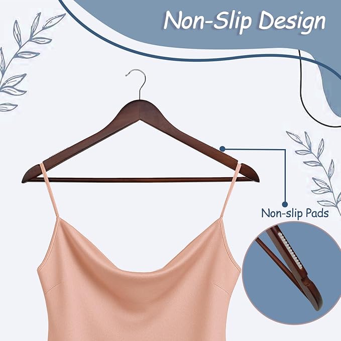 King Mills 19 Inch Plus Size Hangers, Extra Wide Hangers for Plus Size Clothes, Ganchos para Colgar Ropa, Ideal for XL, XXL Shirts, Coats, Dresses, Etc. Wood. Walnut 20pk