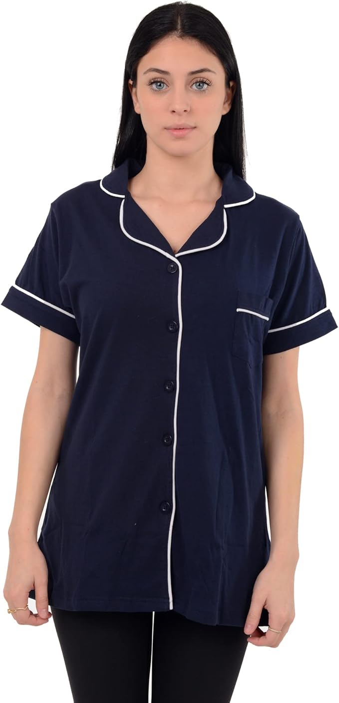 USBD Post Mastectomy Shirt with Drain Pockets Lapel Collar Post Op Button Down Recovery Tops