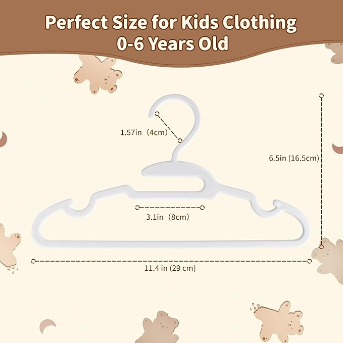 Kids Hangers 30 Pack - Infant Toddler Childrens Hangers for Baby Clothes, Stackable Plastic Child Hanger for Closet - Ideal for Boys and Girls, Clothing, Pants, Coats, and More -White