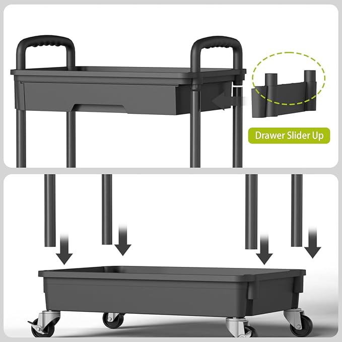 3 Tier Rolling Cart Organizer,Laundry Room Bathroom Organizers and Storage Office Shelves Mobile Shelving Unit Kitchen Trolley Cart with Wheels for Art,Craft,Diaper,Bedside,Snack(Black)