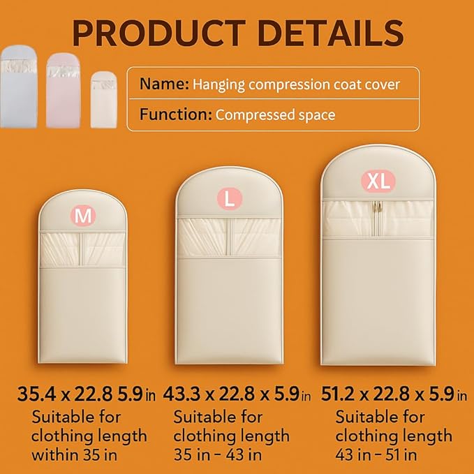 Space Saving Hanging Garment Bag with Self Compression Zipper, Suit Cover Bags, Heavy Duty Jackets & Parkas Storage, Dust Cover, Closet Organizer for Storage (Gray,3PCS(M+L+XL))