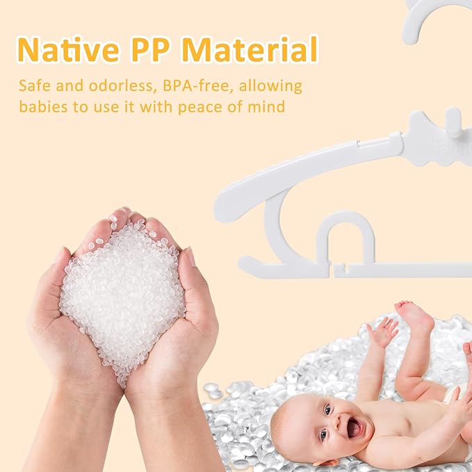 50 Pack Baby Clothes Hangers with 16 Clips, 11-15 inch Adjustable Kid Hanger, Multifunctional Children Hanger for Girl Boy Toddler Kids Child(White)