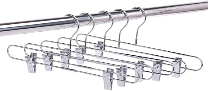 Quality Chrome Pant & Skirt Hanger Set - 10-Pack with 360-Degree Swivel Hooks - Durable, Anti-Rust Hangers for Clothes, Jeans, Slacks & Trousers