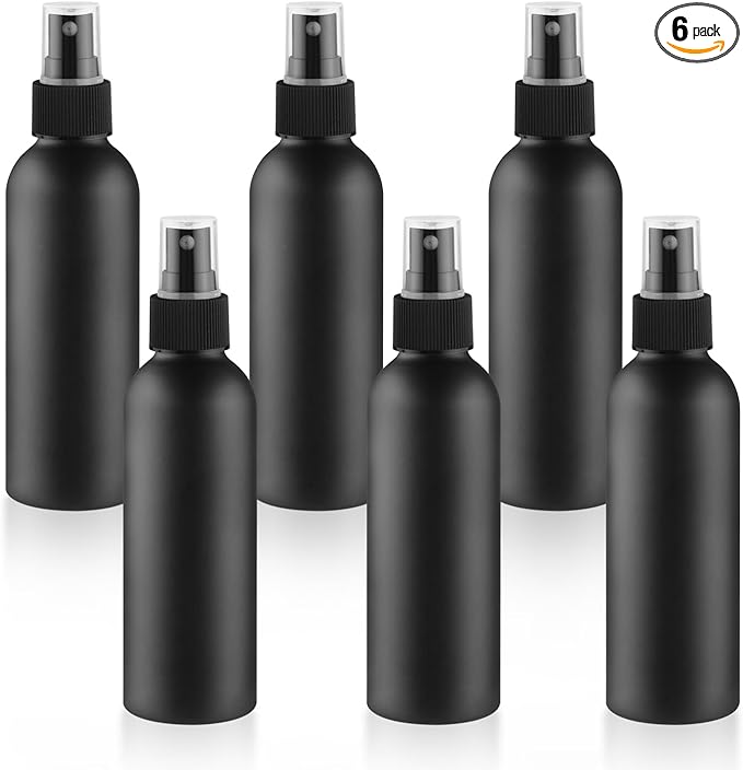 6 Pack 150ml/5oz Aluminum Spray Bottle Black Mist Sprayer Metal Spray Bottle Empty Fine Mist Spraying Bottles for Perfume Cleaning Essential Oil