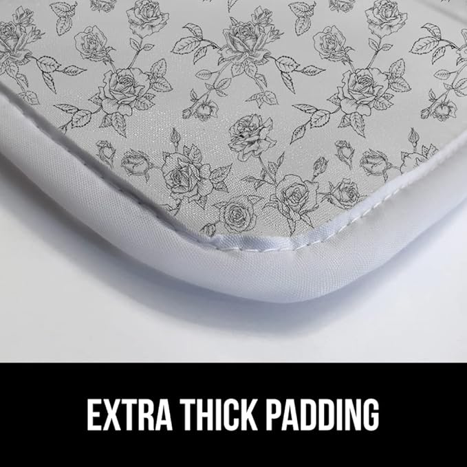 GORILLA GRIP Ironing Mat, Portable Iron Pad, Magnetic Cover for Top of Laundry Washer, Dryer, Tabletop, Countertop Padded Blanket, Silicone Coating and Scorch Resistant, Travel Size 28x24, Gray Floral