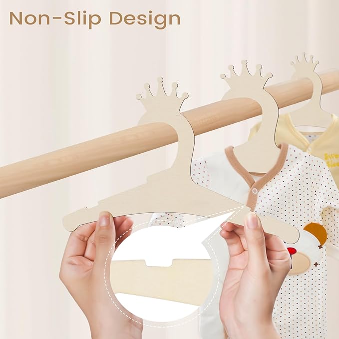 Hongma 20 Packs Wooden Baby Hangers for Baby Clothes, Cute Crown Wood Newborn Baby Girl Boy Hangers for Nursery 9 Inch Kids Toddlers Children Infant Hangers for Closet Coat Pants Clothing Storage