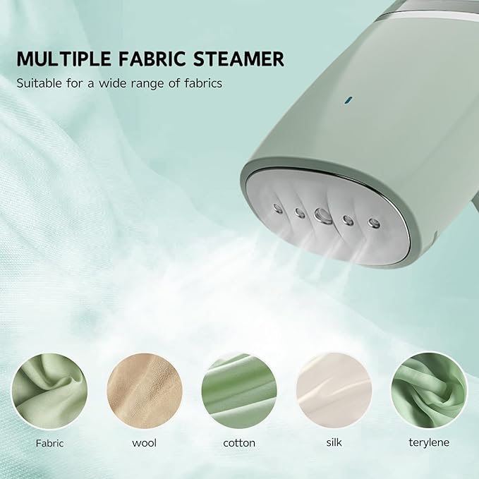 Steamer for Clothes, Foldable Handheld Steamer, 1000W Fabric Wrinkle Remover with Brush & Measure Cup& travel bag Lightweight Fabric Steam Iron for Home and Travel (Green)