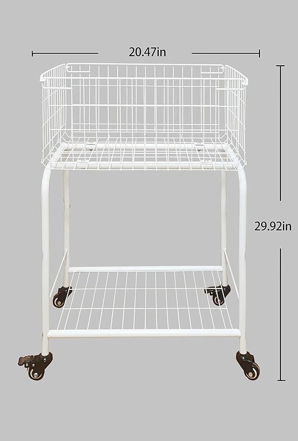 HENNZE--Basket for garments storage,easy moved with wheels have brake,wire luandry basket visable storage space, white ,rolling laundry basket