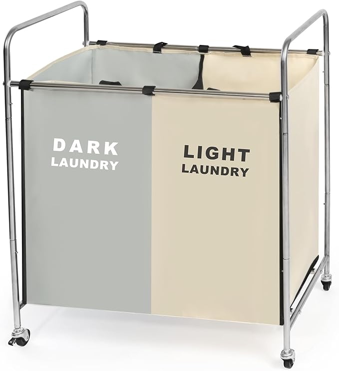 Laundry Basket with Wheels, 180l Hamper with Laundry Bag for Dirty Clothes, Dorm Room Essentials, Towel Organization & Toys Storage Laundry Cart in Laundry Room Organization (White+Gray)