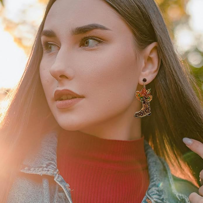 Madison Tyler Fall Earrings for Women | Cute Statement Autumn Earrings Dangling | Maple Leaf Scarecrow Shoes Shoes Rabbit Mushroom Earrings for Women