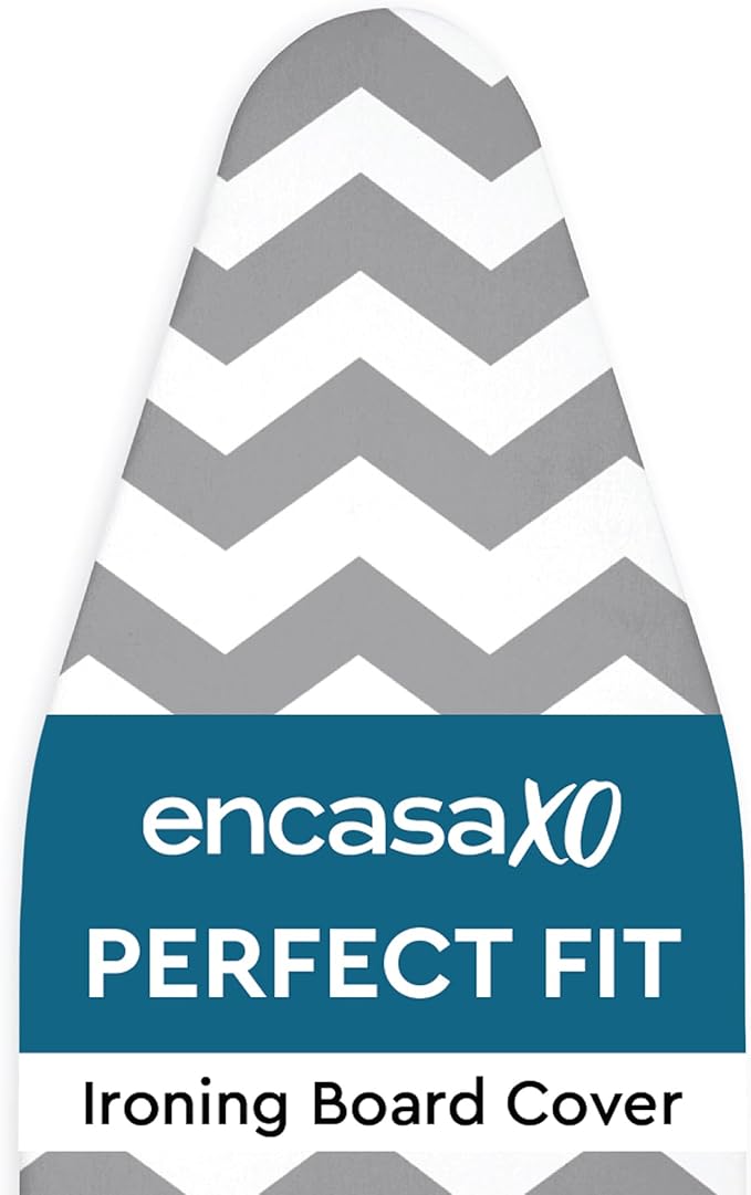Encasa XO Ironing Board Cover and Pad 54"x18" - Thick 3mm Felt Padding, Drawstring Tightening & Lock, Easy Fit, Scorch & Stain Resistant, Fits X-Large Ironing Board - Zig Zag