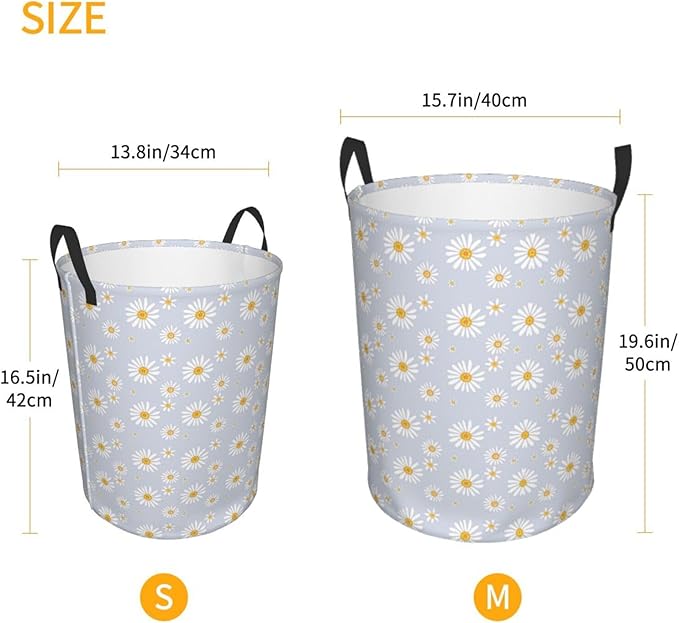 Daisy Flowers Round Laundry Hamper Storage Basket Toys Clothes Organizer Bin For Home Bathroom Bedroom Dorm Nursery, 38l