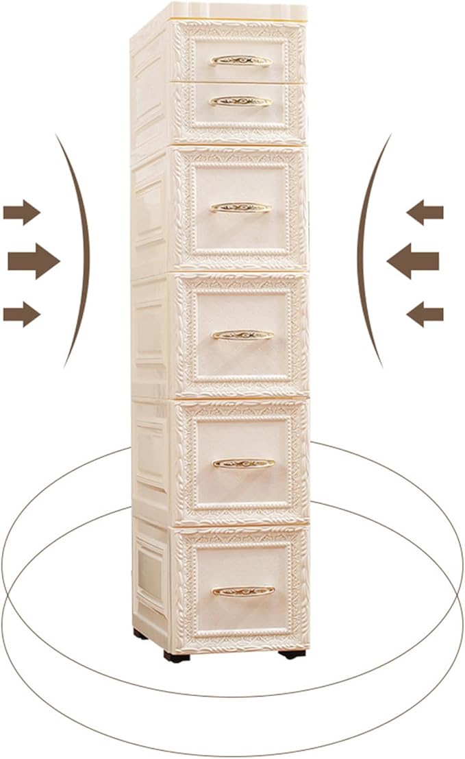 6 Drawers Narrow Storage Cabinet with Wheels,Slim Floor Cabinets,Rolling Organizer Cart for Small Spaces,White
