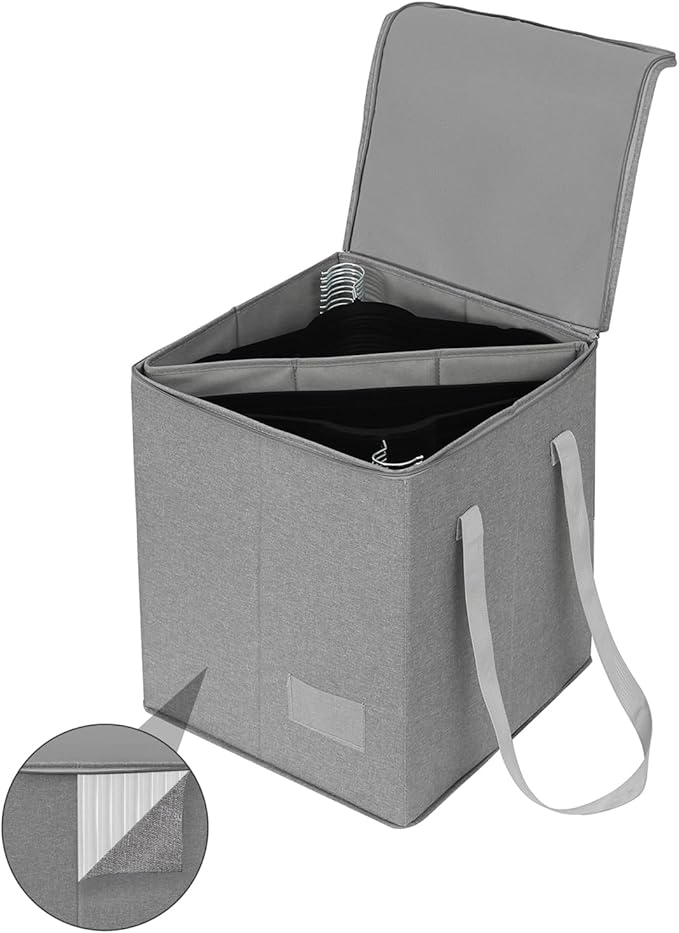 Qozary Clothes Hanger Organizer Bag-Rigid Hanger Storage Containers with Lid for Dustproof, Large Sturdy Hanger Caddy Organizer Box with Handle