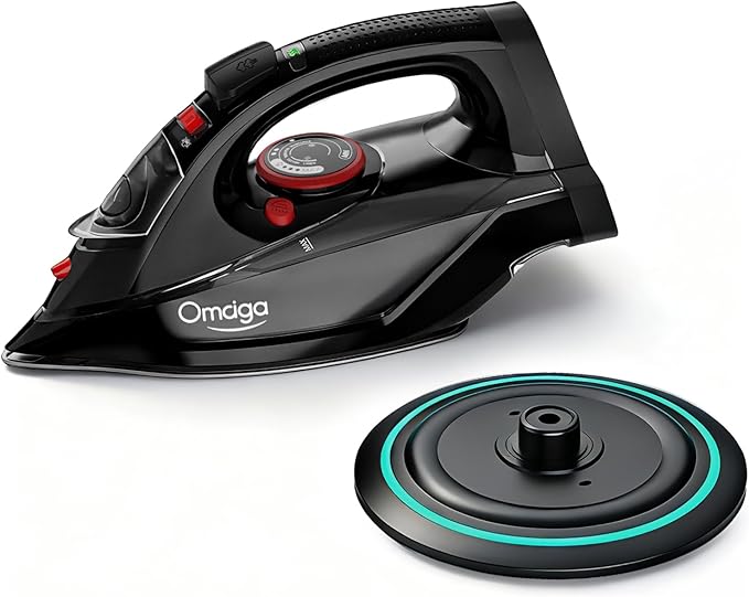 Cordless Iron for Clothes, 1500W Steam Iron Rapid Heating, Ceramic Soleplate, Auto Shut Off, Self-Clean, Anti-Calc, 3 Temperature Settings, 11.84oz Water Tank Ironing Clothes for Home, Black