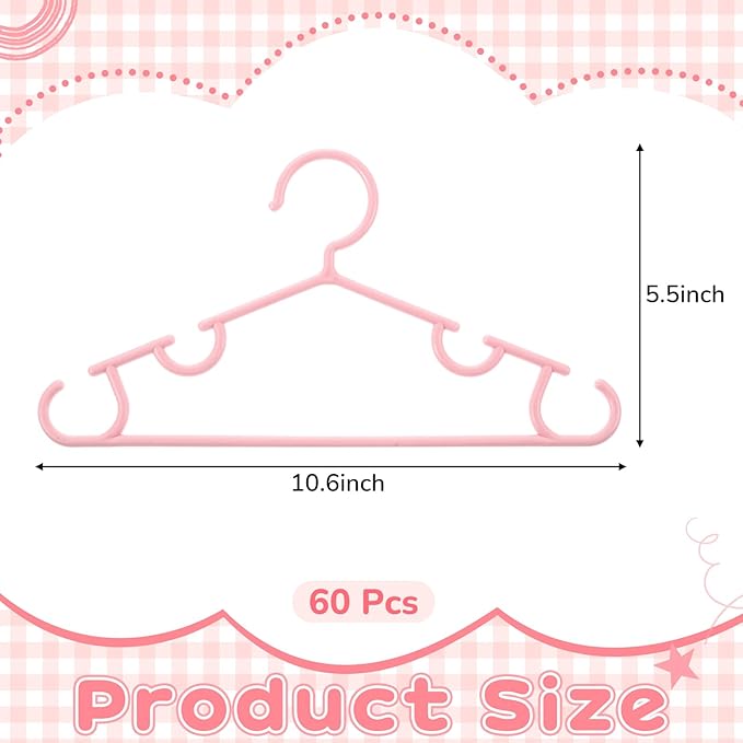 Hsei 60 Pack Pastel Color Kids Nursery Hangers Plastic Baby Hangers Heavy Duty Toddler Hanger for Pants, Coat, Skirts, Closet, Nursery Decor(Pink Color)