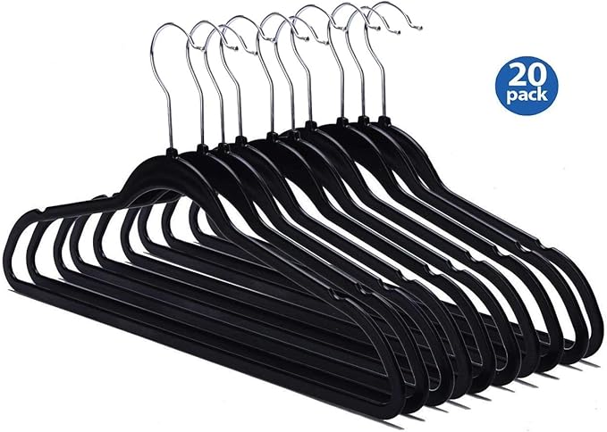 Only Hangers No Flock Space Saving Hangers, Black, Set of 20