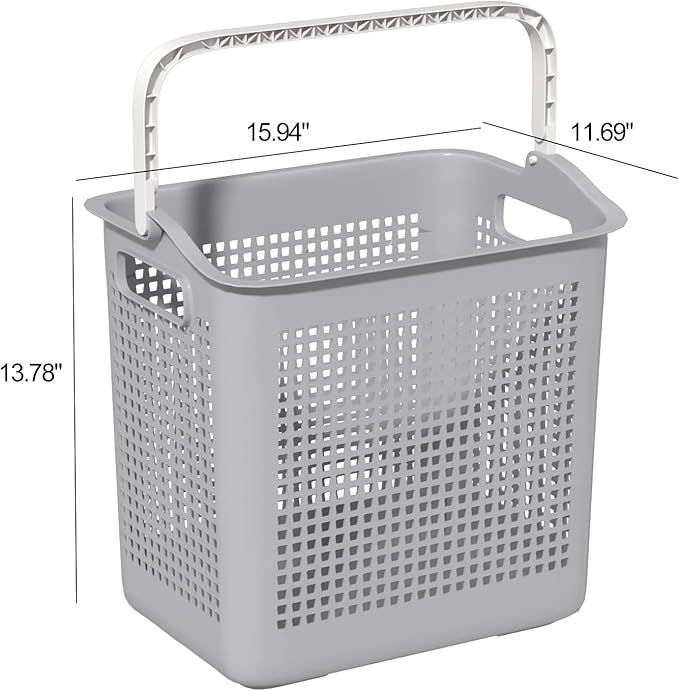 42 L Plastic Dirty Clothes Hampers with Handles, Plastic Laundry Baskets, Gray, 4 Packs