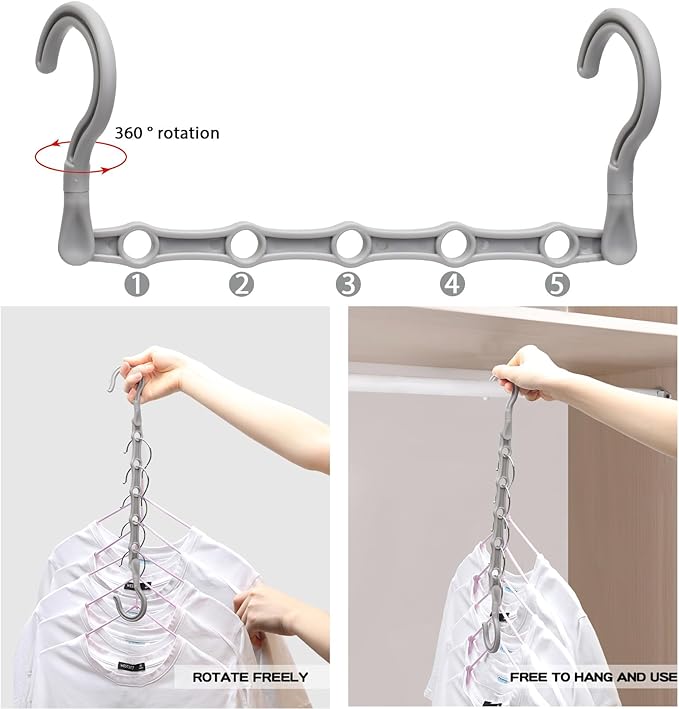 Closet Organizers and Storage, 8 Pack Stronger Space Saving Hangers for 40 Clothes, College Dorm Room Essentials for Guys Girls, Clothes Hanger with 5 Holes, Closet Storage, Magic Home Organization