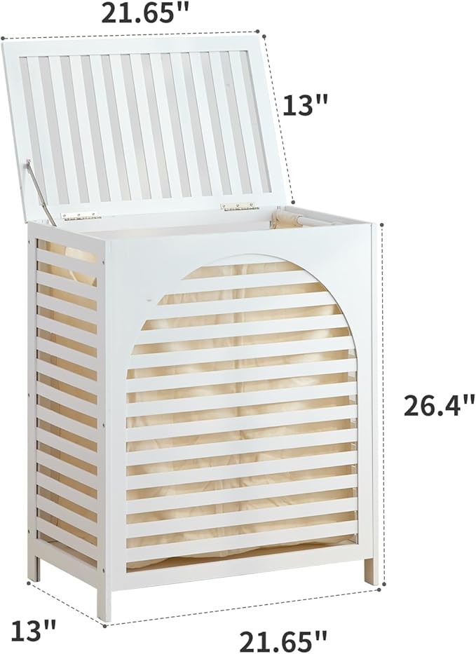 Laundry Hamper with Lid, Bamboo Clothes Laundry Basket with Handles, Removable 2-Section Liner bag, Hampers for Bedroom Aesthetic, Large Storage for Bath Towel, Sheets or Toys, Home (White)
