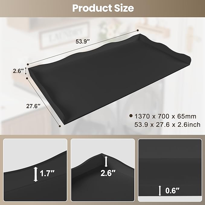 Washer Dryer Countertop,54''X27.6'' Wave Edge Wood Shelf Topper with Anti-Slip Patches,Laundry Room Washer and Dryer Laundries Hamper Counter Storage Organization (Black)