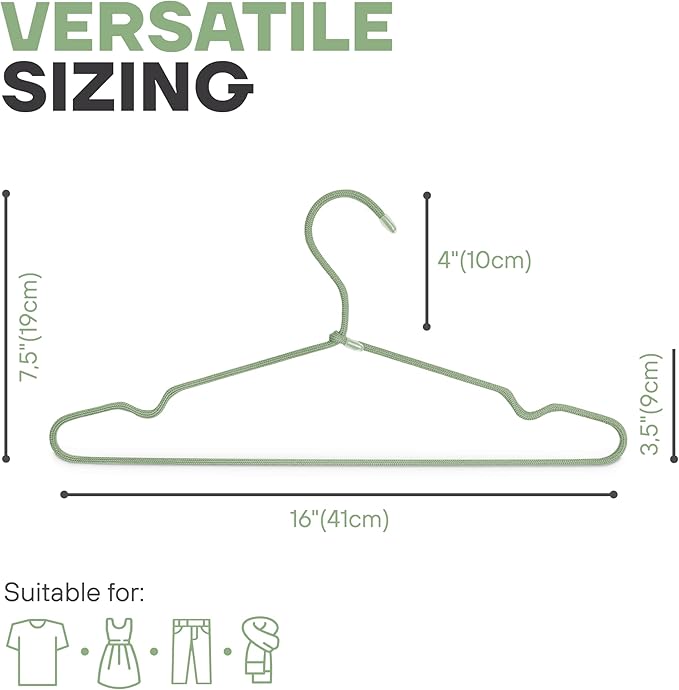 10-Pack of Fabric-Wrapped Metal Hangers Features a Strong Metal Frame, Soft Fabric Coating, Non-Slip Design, preventing Damage, and Providing Secure, Space-Saving Garment Storage. (Green)